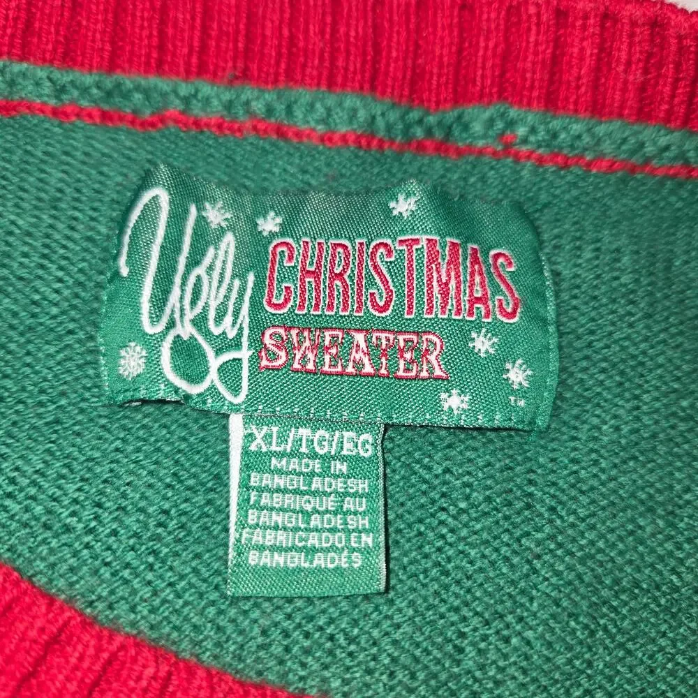 Ugly Christmas Sweater XL Pug Puppy Dog Santa‎ hat Green Striped Holiday Funny